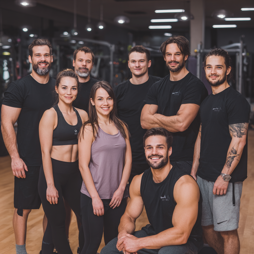 Mosolygós magyar táplálkozási szakember különböző korú felnőttekkel, egészséges ételeket tartva, pozitív hangulatban